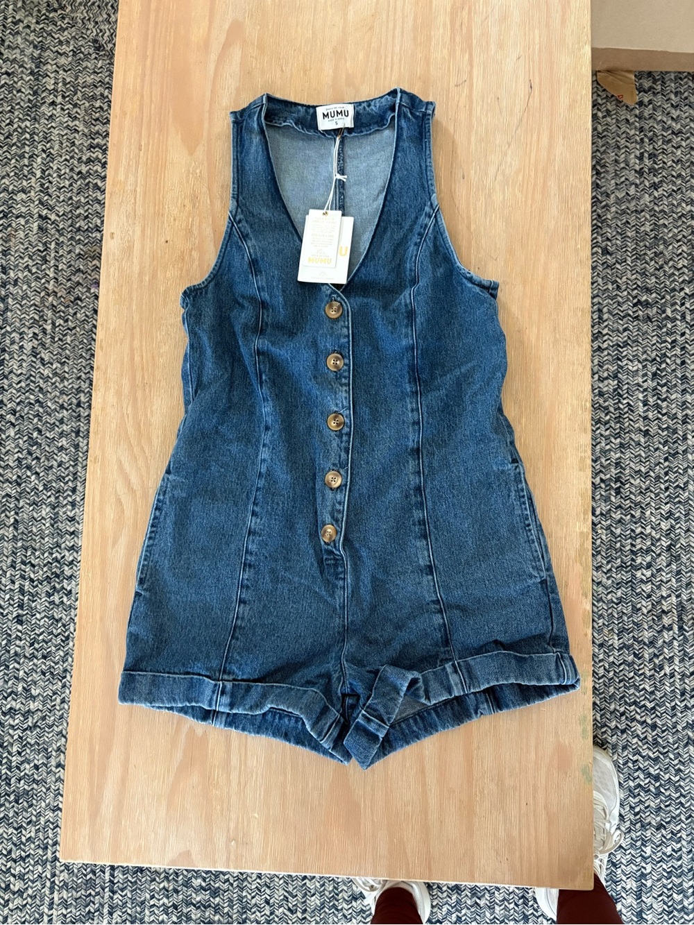 Show Me Your MuMu Dark Denim Button-Front Sleeveless Romper